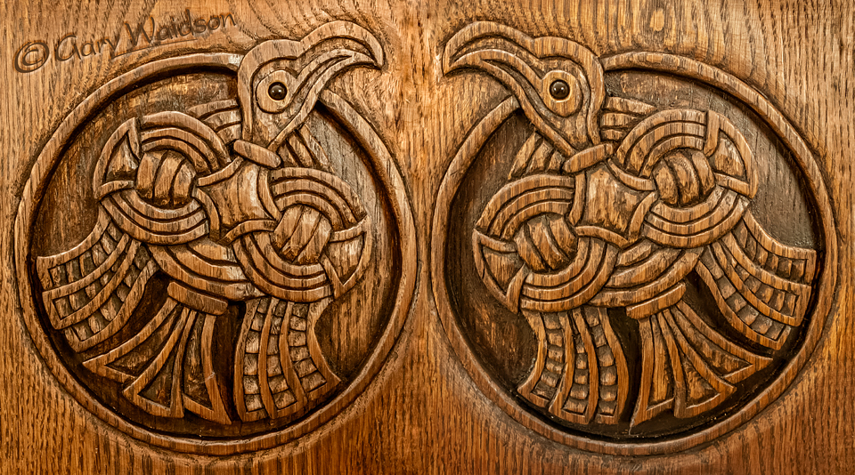 Huginn and Muninn Carving - Image copyrighted  Gary Waidson. All rights reserved.