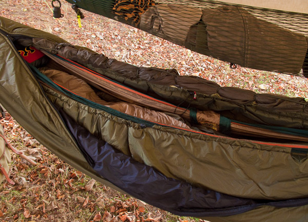 The hammock set up for deep winter conditions with an extra layer of insulation. -  2017 - Gary Waidson - Ravenlore